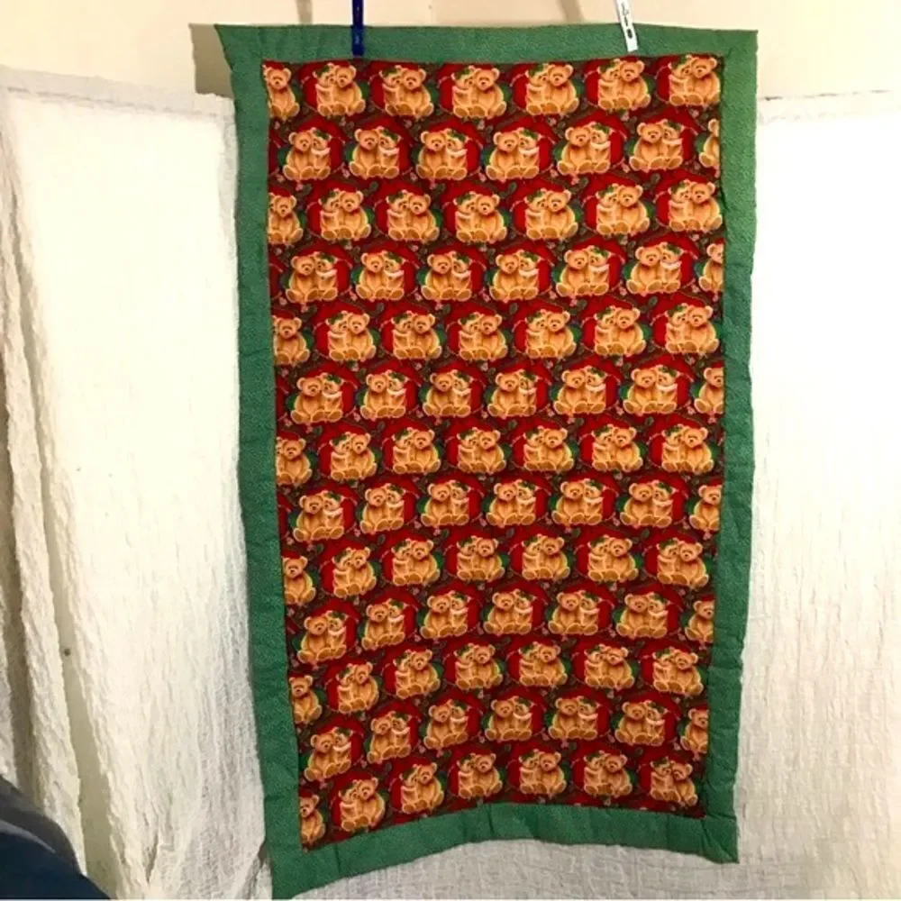 Vtg Christmas Teddy Bears Throw Blanket